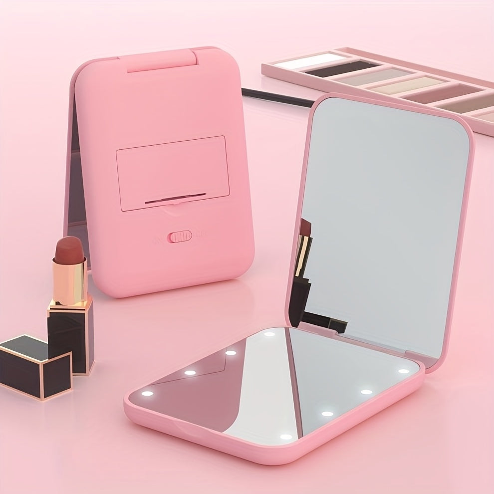 Compact Foldable Makeup Mirror with Natural Light & Magnification
