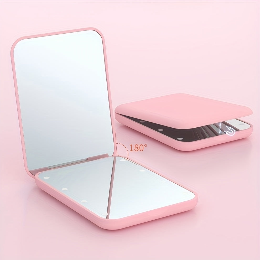 Compact Foldable Makeup Mirror with Natural Light & Magnification