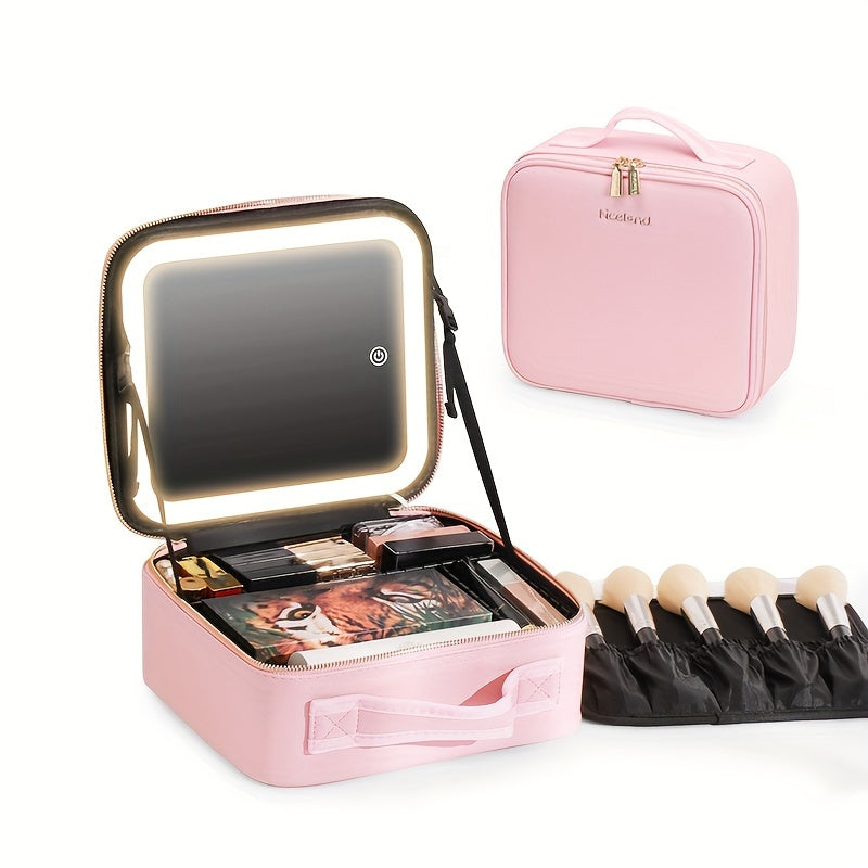Trousse de maquillage de voyage portable avec miroir lumineux