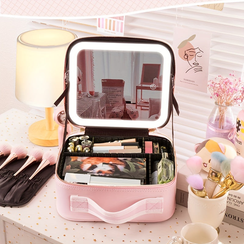 Trousse de maquillage de voyage portable avec miroir lumineux